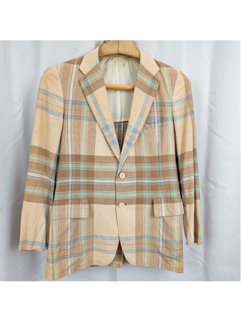 Vintage USA Made Madras Plaid Lightweight Blazer 40R